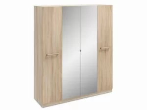 Image of Harmony Hampton Oak 4 Door 2 Mirror Tall Large Wardrobe Flat Packed