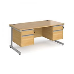 Image of Dams International Straight Desk with Oak Coloured MFC Top and Silver Frame Cantilever Legs and 2 x 2 Lockable Drawer Pedestals Contract 25 1600 x 800