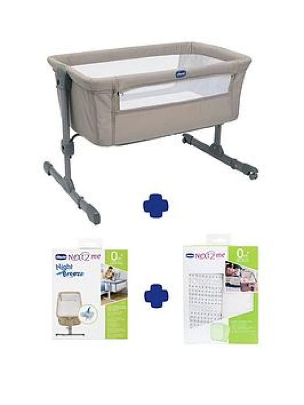 Image of chicco Next2Me Starter Bundle with Crib, Mattress Protector & 2 sheets in Beige Beige Unisex