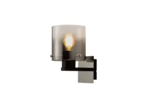 Image of Single Switched Wall Lamp, 1 Light, E27, Black, Smoke Fade Glass