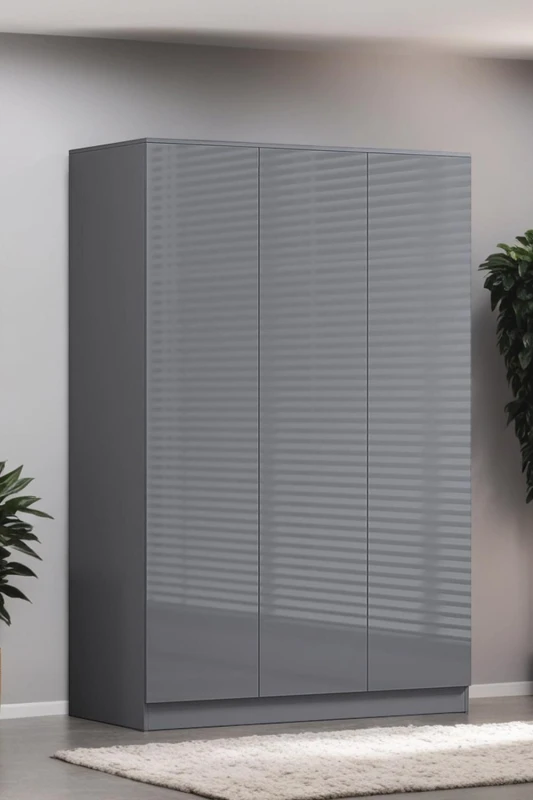 Image of FWStyle FWStyle Grey Gloss 3 Door Wardrobe Push To Open Soft Close Grey One Size Unisex 5056413127624