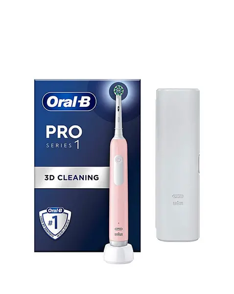Image of Oral B Pro 1 3D White Pink Electric Toothbrush with Travel Case