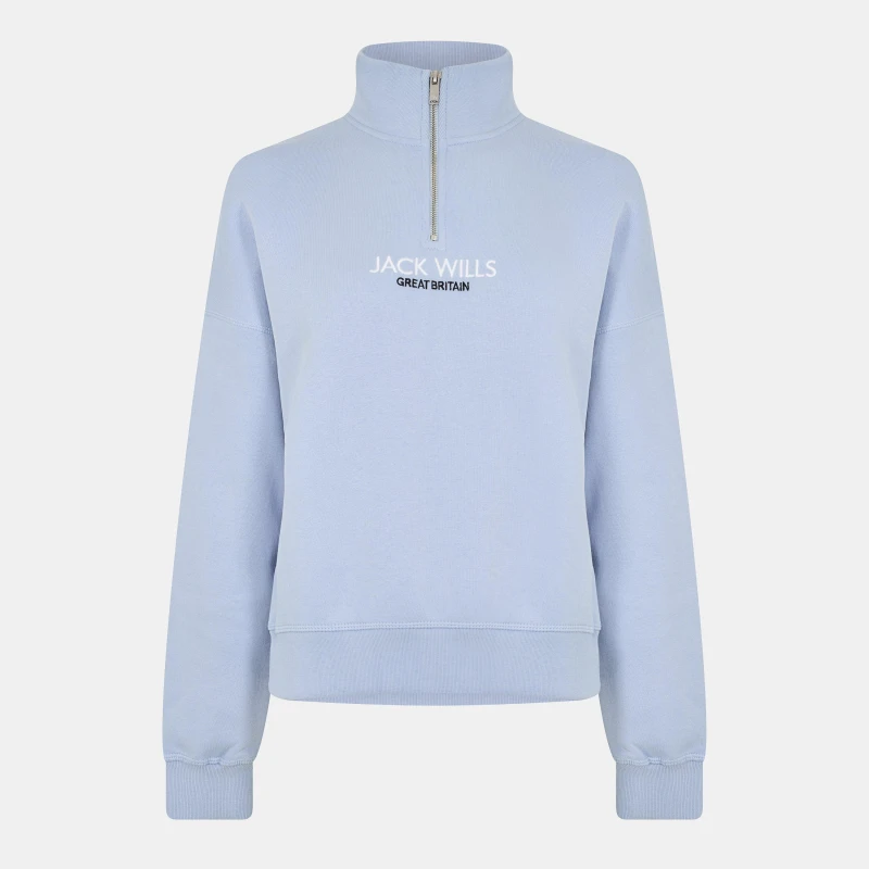 Image of Jack Wills Honeylane Half Zip Sweatshirt Womens Soft Blue female 6 (2XS)