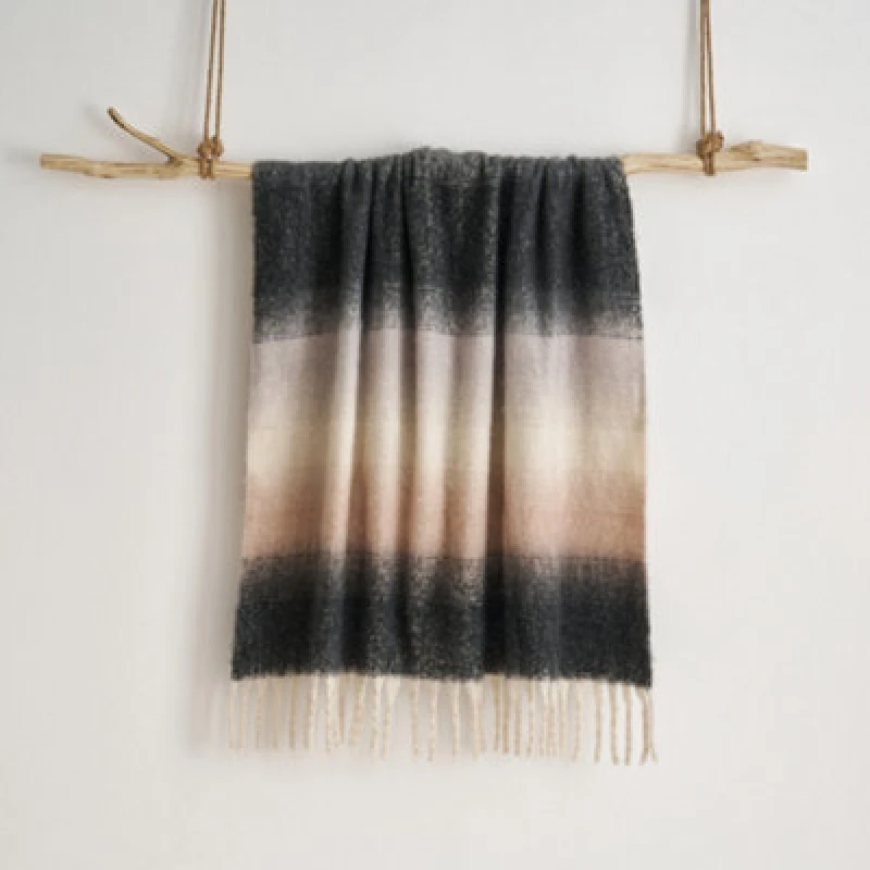 Image of Allure Bath Fashions Ombre Faux Mohair Throw - Soft Fringed Blanket 130 X 170Cm - Grey