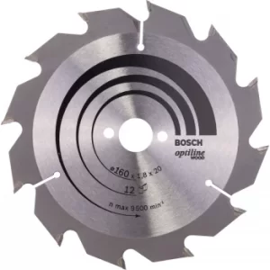 Image of Bosch Optiline Wood Cutting Saw Blade 160mm 12T 20mm