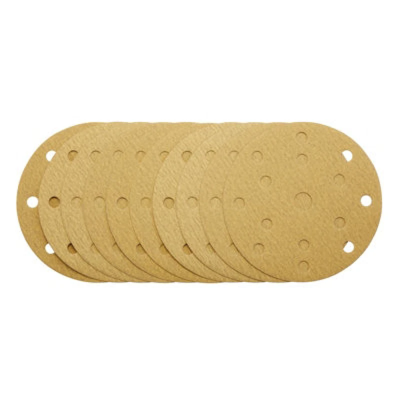 Image of Draper 150MM gold sand disc 180G 15DE 08475 Gold Sanding Discs with Hook & Loop, 150mm, 15 Dust Extraction Holes (Pack of 10) - Draper 08475