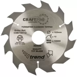 Image of Trend CRAFTPRO Wood Cutting Saw Blade 190mm 12T 30mm