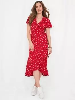 Image of Joe Browns Francesca Frill Dress -Red, Red, Size 8, Women