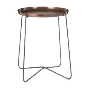 Image of Copper Finish Snakeskin Textured Side Table with Minimal Iron Legs