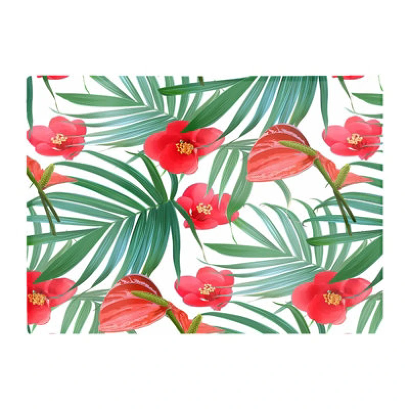 Image of Warren Reed Designer Tropical Flowers Palm Leaves Hawaiian Glass Chopping Board