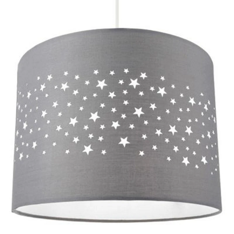 Image of Happy Homewares Stars Decorated Children/kids Soft Grey Cotton Bedroom Pendant Or Lamp Shade