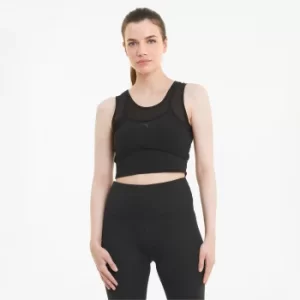 Image of PUMA Studio Womens Layered Crop Top Shirt, Black, size Medium, Clothing