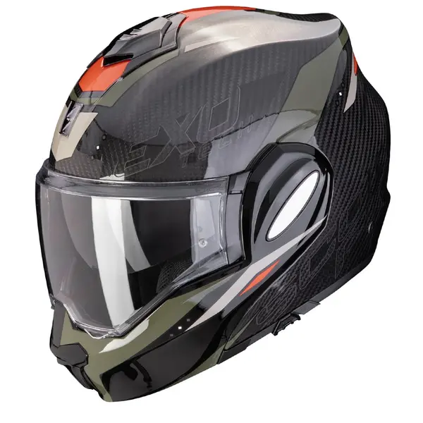 Image of Scorpion Exo-Tech Evo Carbon Rover Black Green Modular Helmet L