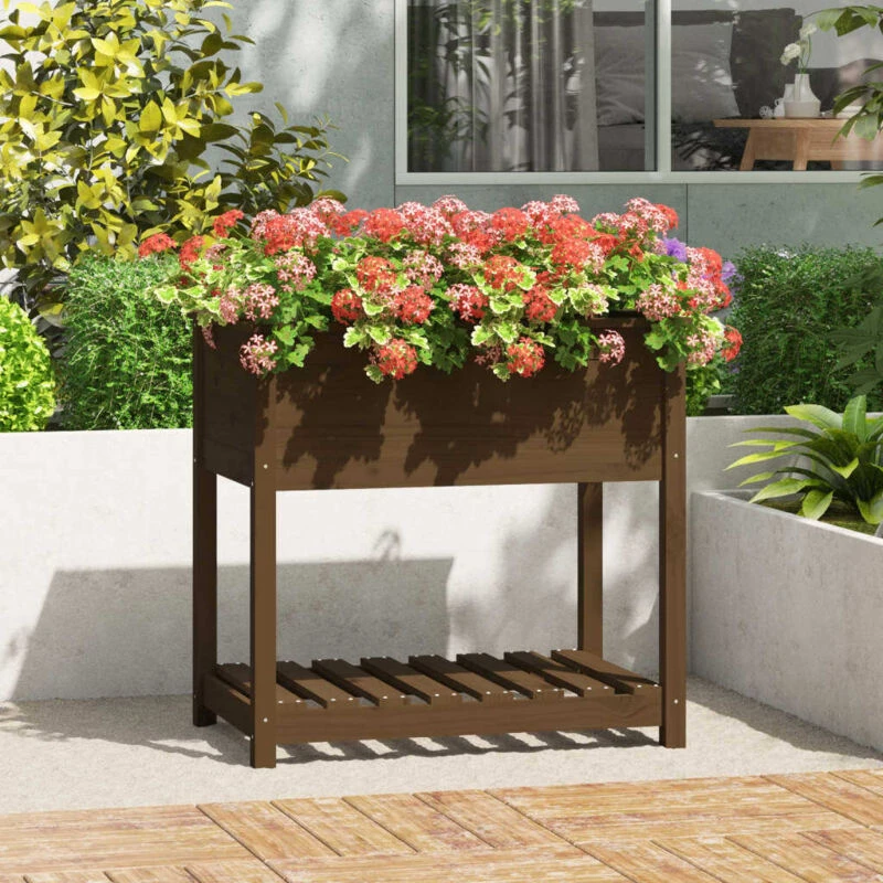 Image of VIDAXL Planter with Shelf Honey Brown 82.5x54x81cm Solid Wood Pine Vidaxl 823783