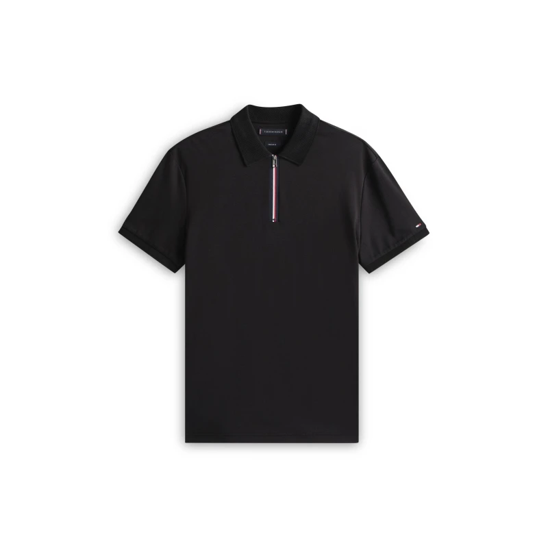 Image of Tommy Hilfiger Signature Zip Placket Polo Shirt Black BDS male S