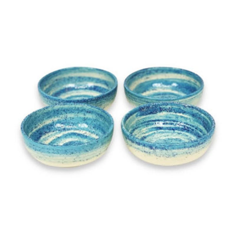 Image of Verano Spanish Ceramics Pastel Beach Hand Painted Kitchen Dining Table Small Bowl Set Of 4 Blue 10Cm (Diam)