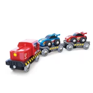 Image of Hape Race Car Transporter Playset