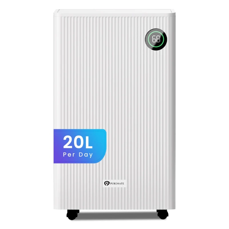 Image of PureMate 20L/Day Portable & Compact Dehumidifier w/ 5.5 Litre Tank Capacity, Digital Display, Continuous Drainage, Laundry Drying & 24Hr Timer White U