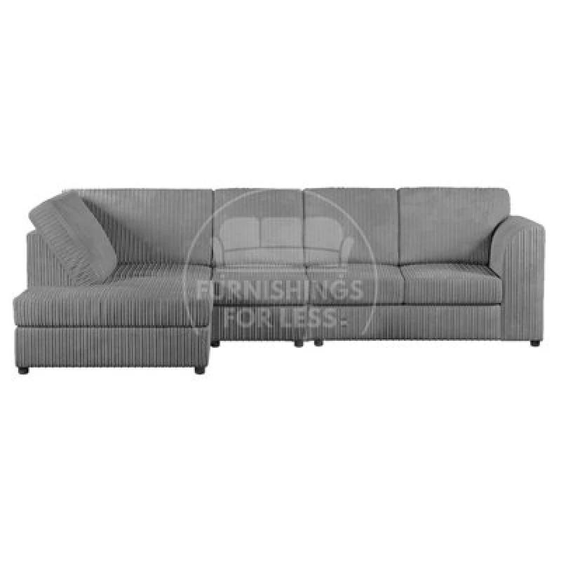 Image of Furnishings For Less UK Luxor Grey Jumbo Cord Large 5 Seater Corner Sofa Long Left Hand Facing - Full Back