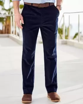 Image of Cotton Traders Mens Flat Front Cord Trousers in Blue