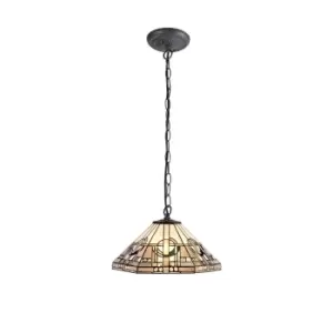 Image of 1 Light Downlighter Ceiling Pendant E27 With 40cm Tiffany Shade, White, Grey, Black, Clear Crystal, Aged Antique Brass