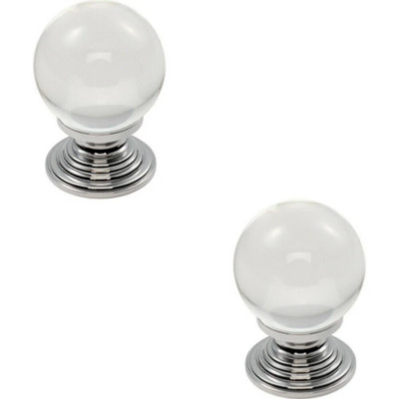 Image of Loops 2x Crystal Ball Cupboard Door Knob 30mm Diameter Clear Translucent & Chrome Multi unisex