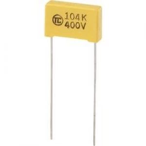 Image of MKS thin film capacitor Radial lead 0.1 uF 400 Vdc 5 15mm L x W x H 18 x 5 x 11mm
