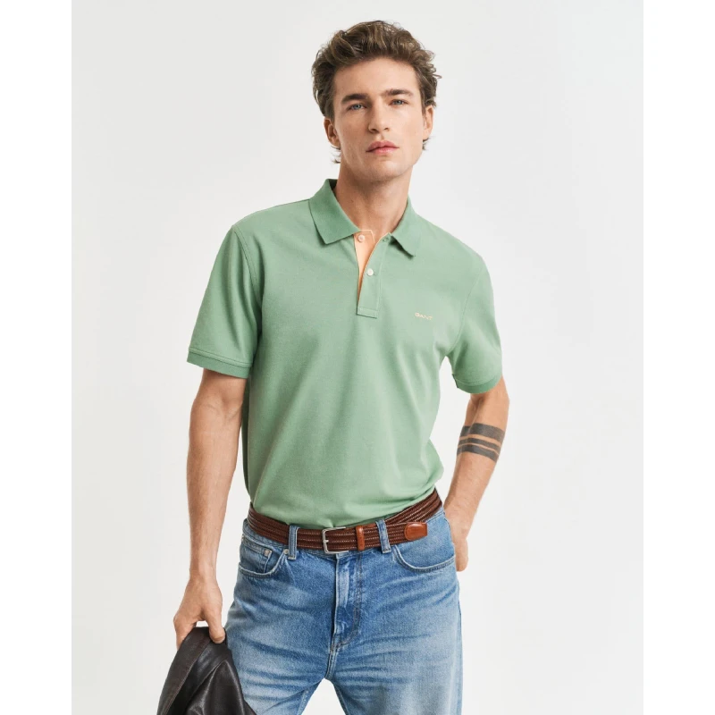 Image of Gant Contrast Piqu Polo Shirt Green male S