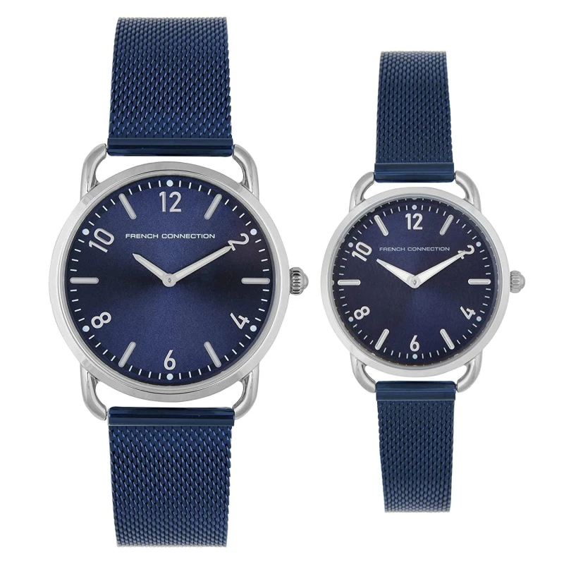 Image of French Connection Analog Blue Dial Pair Watch Blue unisex One Size