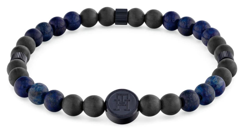 Image of Tommy Hilfiger mens Black and blue IP lapis carbon fibre reinforced polymer beaded bracelet One Size Male