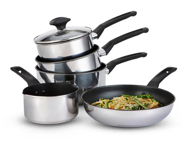 Image of Prestige Cookware Set in Stainless Steel with Milk Pan - Non Stick - Pack of 4 Silver