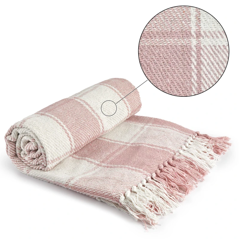 Image of Emma Barclay Throw Blanket Cotton Check Design Frisco Blush Pink unisex 178x254cm