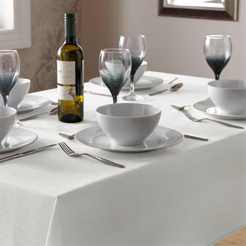 Image of Alan Symonds Durable Easy-Care Fade-Resistant Linen-Look Tablec - White White 135x180cm