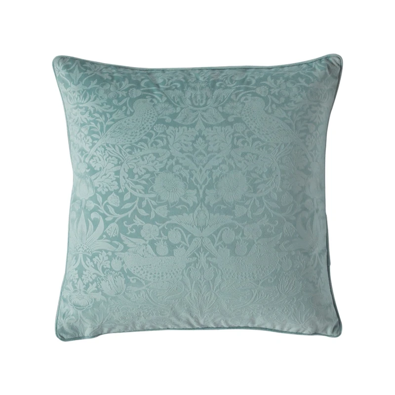 Image of William Morris At Home Strawberry Thief Embossed Cushion, 50x50cm, Seafoam