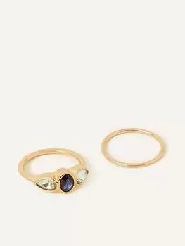 Image of Accessorize Oval Gem Stacking Rings Set Of Two, Blue Size M Women