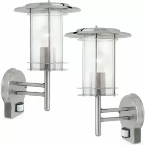 Image of Loops - 2 pack IP44 Outdoor Wall Light Stainless Steel Lantern Glass Round pir Outdoor