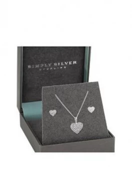Image of Simply Silver Sterling Silver 925 Cubic Zirconia Puff Heart Set