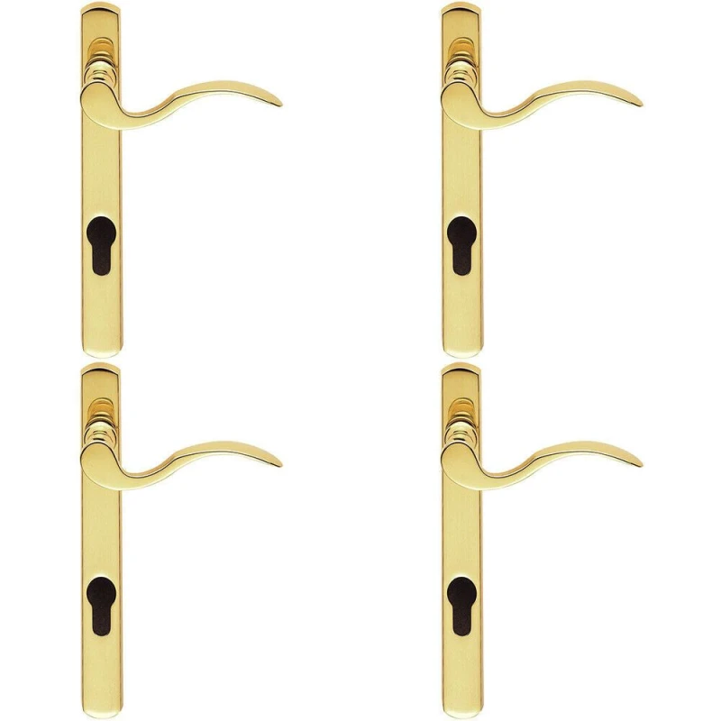 Image of Loops 4x Scroll Lever Door Handle on Lock Backplate Polished Brass 208mm X 25mm Metallics
