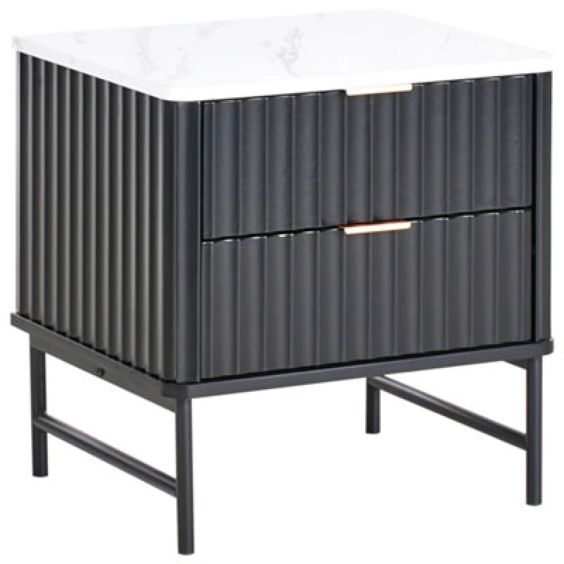 Image of Beliani 2 Drawer Bedside Table Glastonbury Marble/ Black