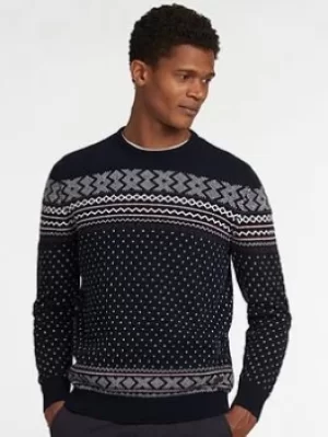 Image of Barbour Essential Fair Isle Crew, Navy Size M Men