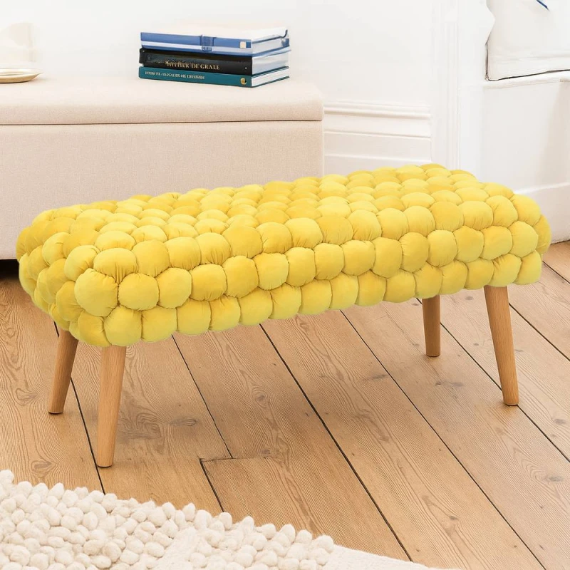 Image of Artemis Home Cushla Bubbly Velvet Large Footstool in Yellow Yellow Unisex