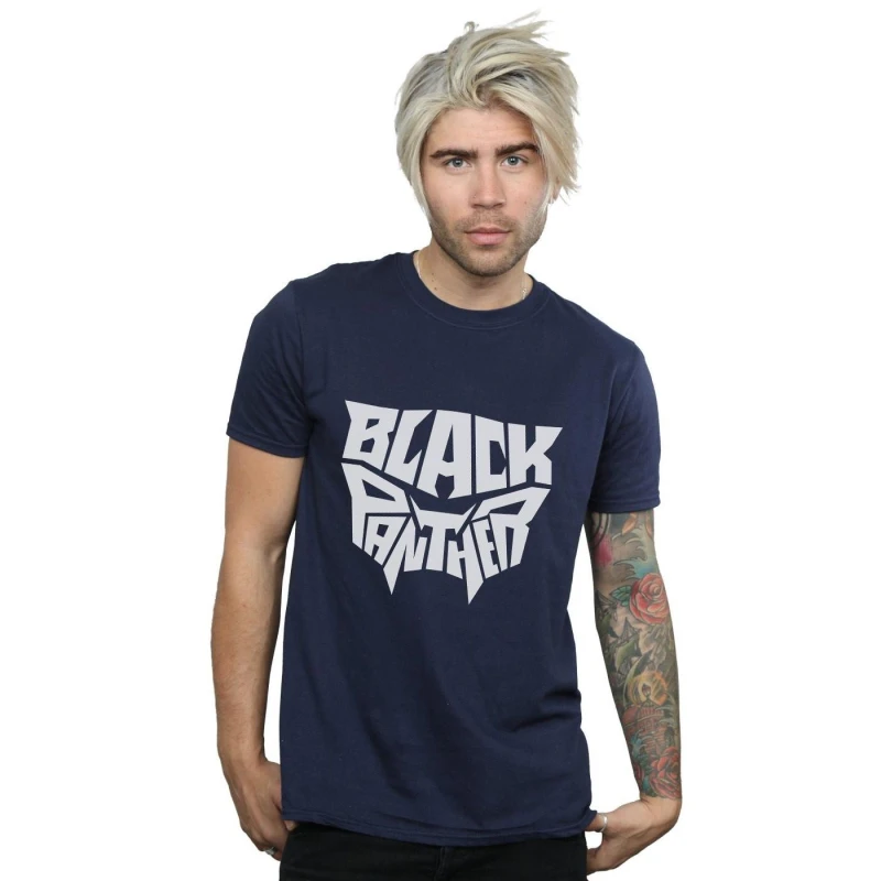 Image of Marvel Marvel Men Black Panther Worded Emblem T-Shirt in Navy Size: Small Navy S Male 5057736541333