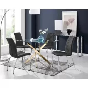 Image of Furniture Box Leonardo 4 Gold Dining Table and 4 Black Isco Chairs