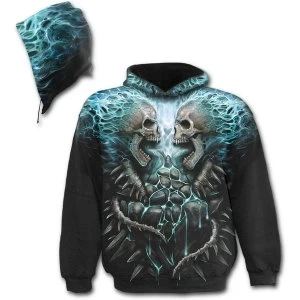 Image of Flaming Spine Allover Mens Medium Hoodie - Black