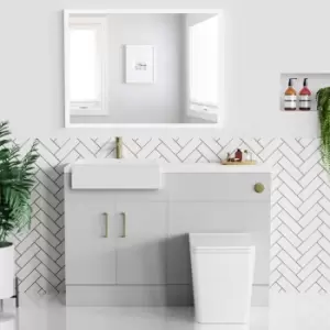 Image of 1200mm Grey Toilet and Sink Unit with Matt Worktop and Brushed Brass Fittings - Coniston