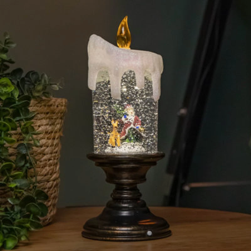 Image of Samuel Alexander 25Cm Snowtime Dual Power LED Christmas Glitter Water Spinner Candlestick Santa Scene
