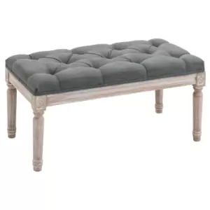 Image of HOMCOM Accent Bench Tufted Upholstered Foot Stool Linen-Touch Fabric Ottoman for Living Room, Bedroom, Hallway, Grey