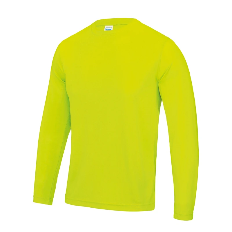 Image of AWDis AWDis Men Just Cool Long Sleeve Cool Sports Performance Plain T-Shirt in Yellow Size: Small Yellow S Male 5054171852574