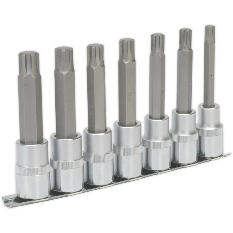 Image of Loops 7pc Ribe Star Socket Bit Set - 1/2" Square Drive - 100mm Long S2 Steel Shafts Metallics