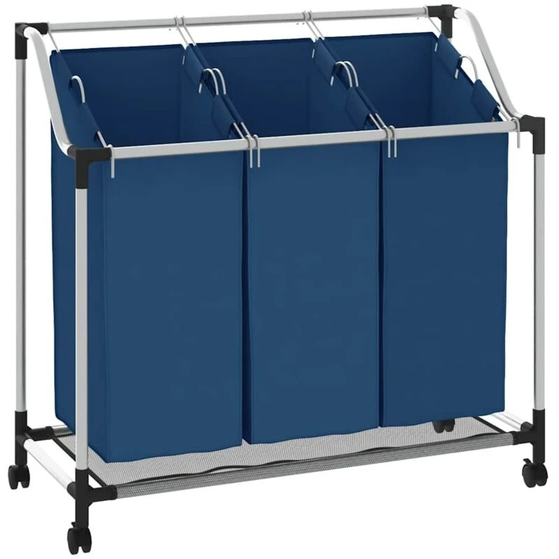 Image of VIDAXL Laundry Sorter with 3 Bags Blue Steel Vidaxl 8719883891002